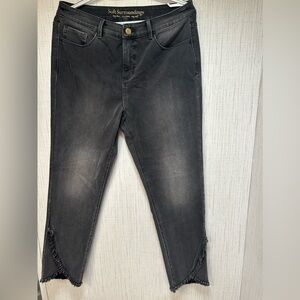 Soft Surroundings Cotton Black Gray Denim Cropped Denim Pants Tulip Hem